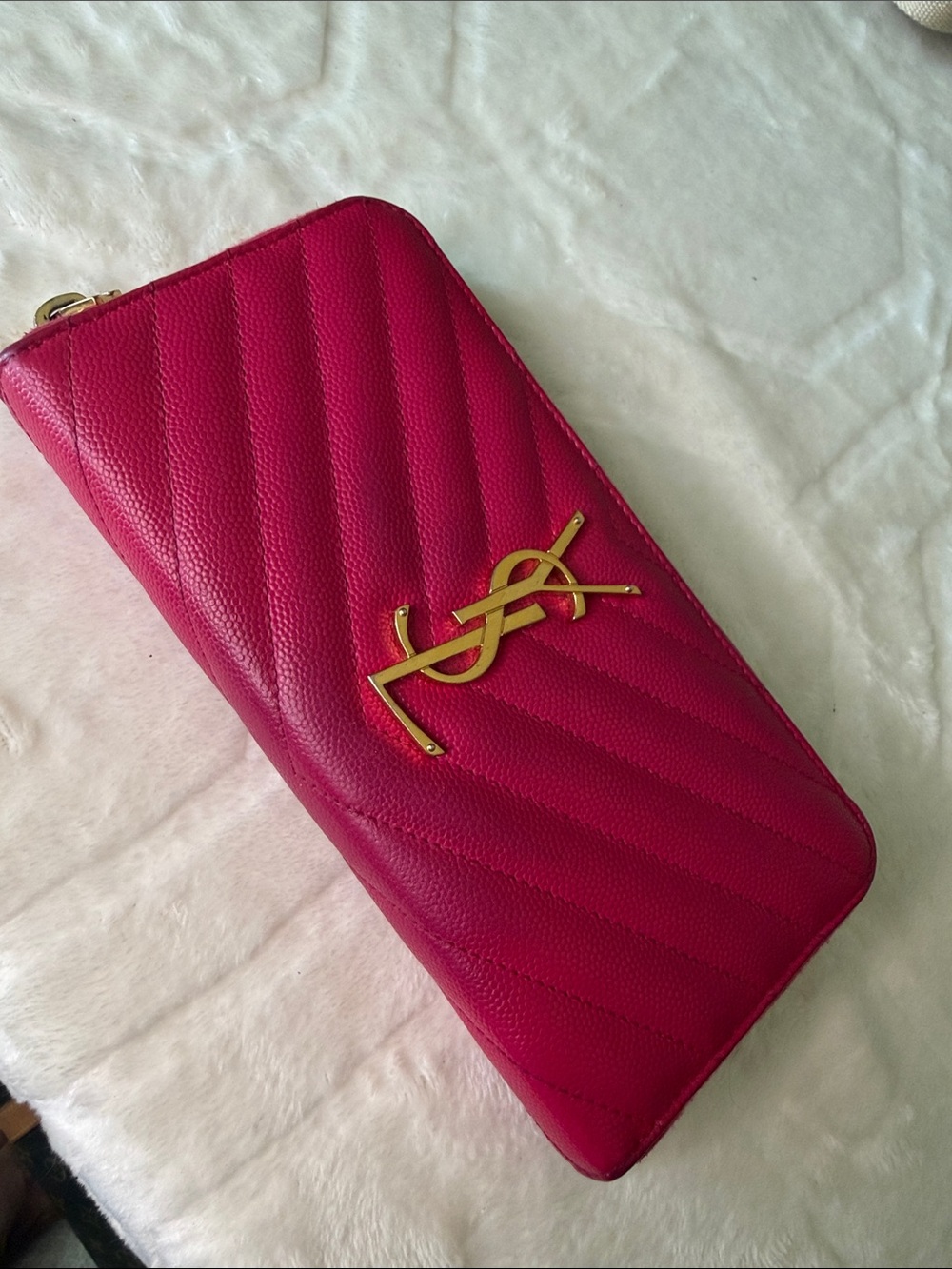 Saint Laurent Hot Pink Quilted Leather zipper Wallet with Gold YSL - Picture 10 of 17